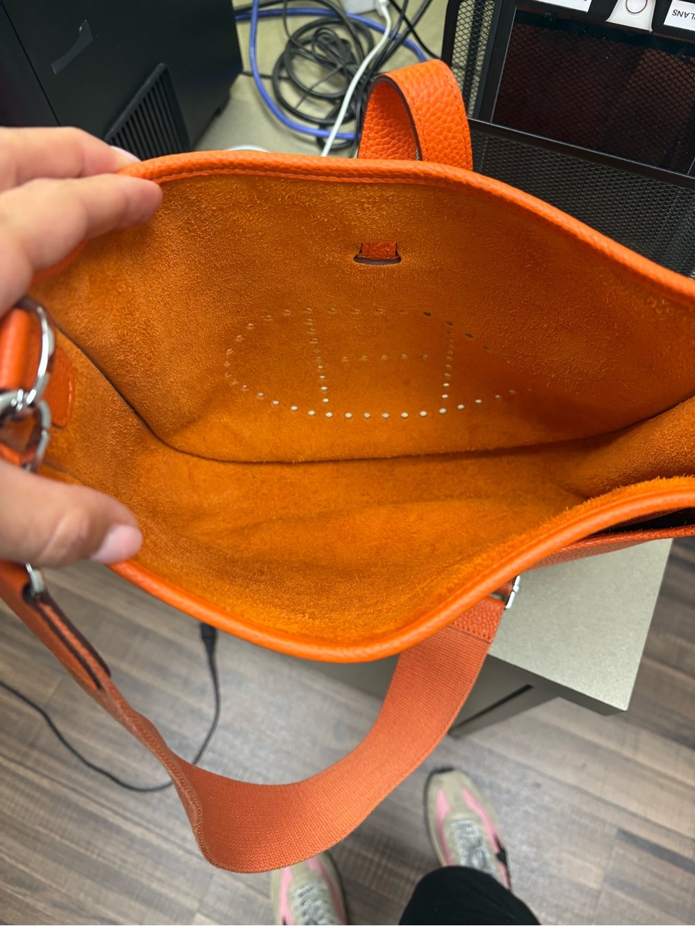 Orange Perforated 'H' Crossbody Shoulder Bag - Picture 4 of 8